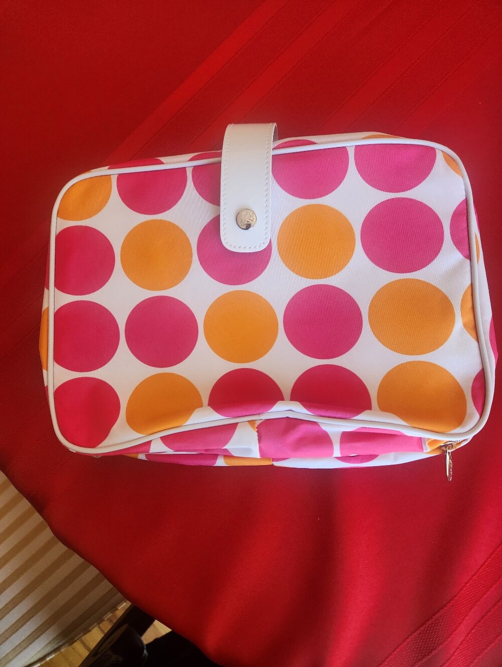 Lancome Pink and Orange Polka Dot Travel Cosmetic Bag